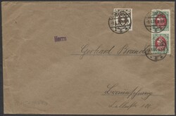 Mi 55(2)+74  1921, 25 Pf Kogge durchstochen im senkrechten Paar + 10 ...