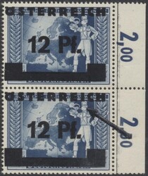 667 I  12 Pf dkl'blau mit Plattenfehler "WIEM" im Randpaar. ANK 667 I