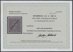 246 Breitformat  10 Kronen violett im Format 25x30mm, Befund ...