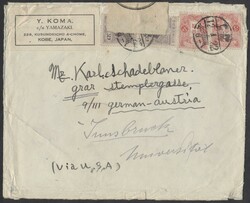 Kobe, amtlich verchlossen  1922, Einschreibebrief von Kobe in Japan ...