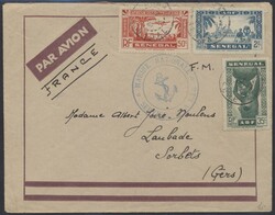 Senegal  1941, Senegal: Luftpostbrief nach Sorbets, rückseitig ...