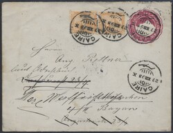 Kairo - München 1893, Ganzsachen-Umschlag mit Zusatzfrankatur von ...