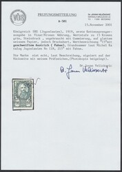 Druckabart 15 Vinar  1919, 1. Kettenspringerausgabe, 15 Vinar grün, ...