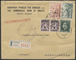 Patrai-Königsberg  1938, zensur. Reko-Brief von Patrai nach ...