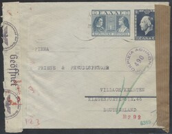 Doppelzensur  1941, zenurierter Ganzsachen-Umschlag 8+1 Dr ...