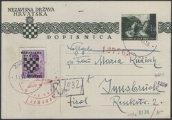 Zagreb-Innsbruck  1942, Ganzsache 1,50 Kuna + 12 Din violett von ...