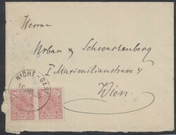 Niche-Gare  1900, 10 Para rosa im waagrechten Paar auf Brief von ...