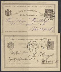 2 Ganzsachen Serbien  1884, Serbien: 2 Ganzsachen 10 Para braun mit ...