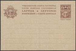 Ganzsache Lettland  1926, Lettland: Ganzsache 15 Santimu rotbraun, ...