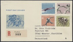 Mi 365-368 FDC  1958, Sport: Einschreibebrief von Vaduz vom 18.3.58 ...