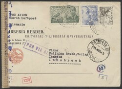 Barcelona-Innsbruck  1943, zensurierter Luftpostbrief von Barcelona ...