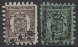 Mi 5+6 Cx  1866, 5 P braunlila und 8 P schwarz, je Zähnung teils ...