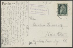 Hochgernhaus  1911, K3 "Posthilfstelle Hochgernhaus Taxe Unterwessen" ...