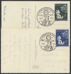 Christkindl 1953+1954  1953/54, zwei Ansichtskarten mit je glasklaren ...