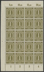 Mi 397 Y (20) WZ-Abart  1946, 1 RM Ziffer mit Wasserzeichen Y, kpl. ...