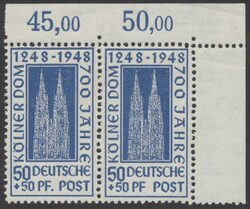 Mi 27Y A I + 27Y A  1948, Bizone: 50+50 Pf mit Plattenfehler "Punkt ...