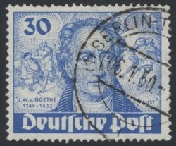 Mi 63 I  1949, Goethe 30 Pf mit Plattenfehler "Farbpunkt links oben ...