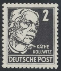327 PF III  1952, Käthe Kollwitz: 2 Pf mit Plattenfehler, geprüft, ...