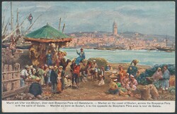 Scutari  SCUTARI, Markt am Ufer über dem Bosporus Pera mit Galataurm ...