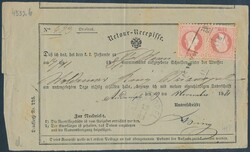 Retour-Recpeisse Wien-Levante  1881, 2 Stück 5 Kreuzer feiner Druck ...