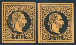 2 Andrucke  1867, Levante: 2 und 3 Soldi: zwei Andrucke auf farbigem ...