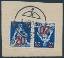 Mi K 16  1921, 20 auf 25 C. ultramarin im Kehrdruckpaar auf ...