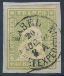 Mi 17  Sitzende Helvetia: 40 Rp übergehend entwertet mit Rundstempel ...