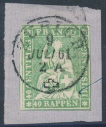 Mi 17  Sitzende Helvetia: 40 Rp übergehend entwertet mit kpl. ...