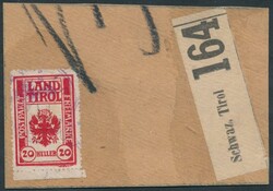 Tiroler Paketkontrollmarke  1919, TIROLER PAKETKONTROLLMARKE 20 ...