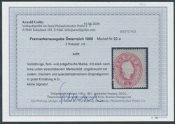 20 a  5 Kreuzer rot, farb- und prägefrische Marke mit verschobenem ...