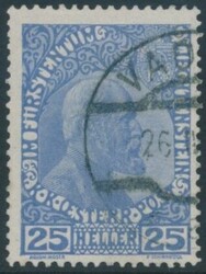 Mi 3 yb  1912, Fürst Johann II: 25 H mittelultramarin a. normalem ...