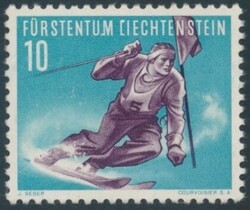 Mi 334 I  1955, Slalomfahrer: 10 Rp mit Plattenfehler in der ...