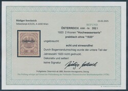 352 I  1921, Hochwasserserie 2 Kronen hellbraun mit Abart: Marke ...