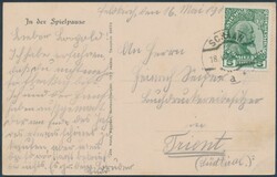 Karte mit Fußballmotiv  1914, 5 Heller dunkelgrün auf Ansichtskarte ...