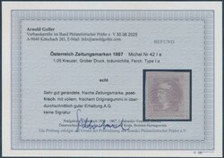 Type Ia, bräunlichlila  Zeitungsmarke 1867: (1 Kreuzer) ...