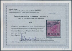 Levante, 40  1901, Levante: 20 Para auf 10 Heller mit Lackstreifen ...