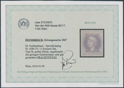 3 Zeitungsmarken 1867  Zeitungsmarken 1867: drei ungebrauchte Marken ...