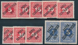 Mi 81-87, 89-90  1919, 10 Werte überdruckter Portomarken, ...