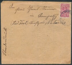 Blindendrucksache  1920, 10 Heller Wappen rot als Einzelfrankatur auf ...