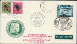 1853, 20+30c Pro Juventute mit ET-Vollstempel auf Ballonpostbrief von ...