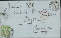 1862, 40Rp grün, farbfrisch, vollrandig auf sauberem Brief von ...