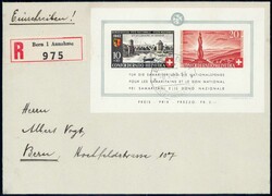 1942, Pro Patria Block auf R-Brief von Bern