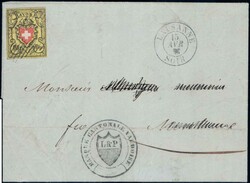 1854, Rayon II, Type 9 D/LU, vollrandig auf Brief von LAUSANNE, ...