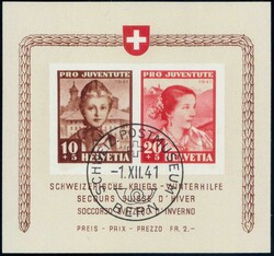 1941, PJ Block mit ET-Stempel BERN POSTMUSEUM, signiert