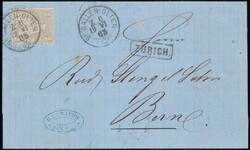 1863, 2c grau auf Drucksache von Zürich, Bahnpoststempel ST. ...