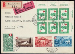 1945, PP Serie (4) mit guter Zusatzfrankatur auf R-Brief von ...