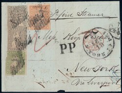1856, 1Fr grau (2), 20Rp orange + 40Rp grün auf Brief nach USA, ...