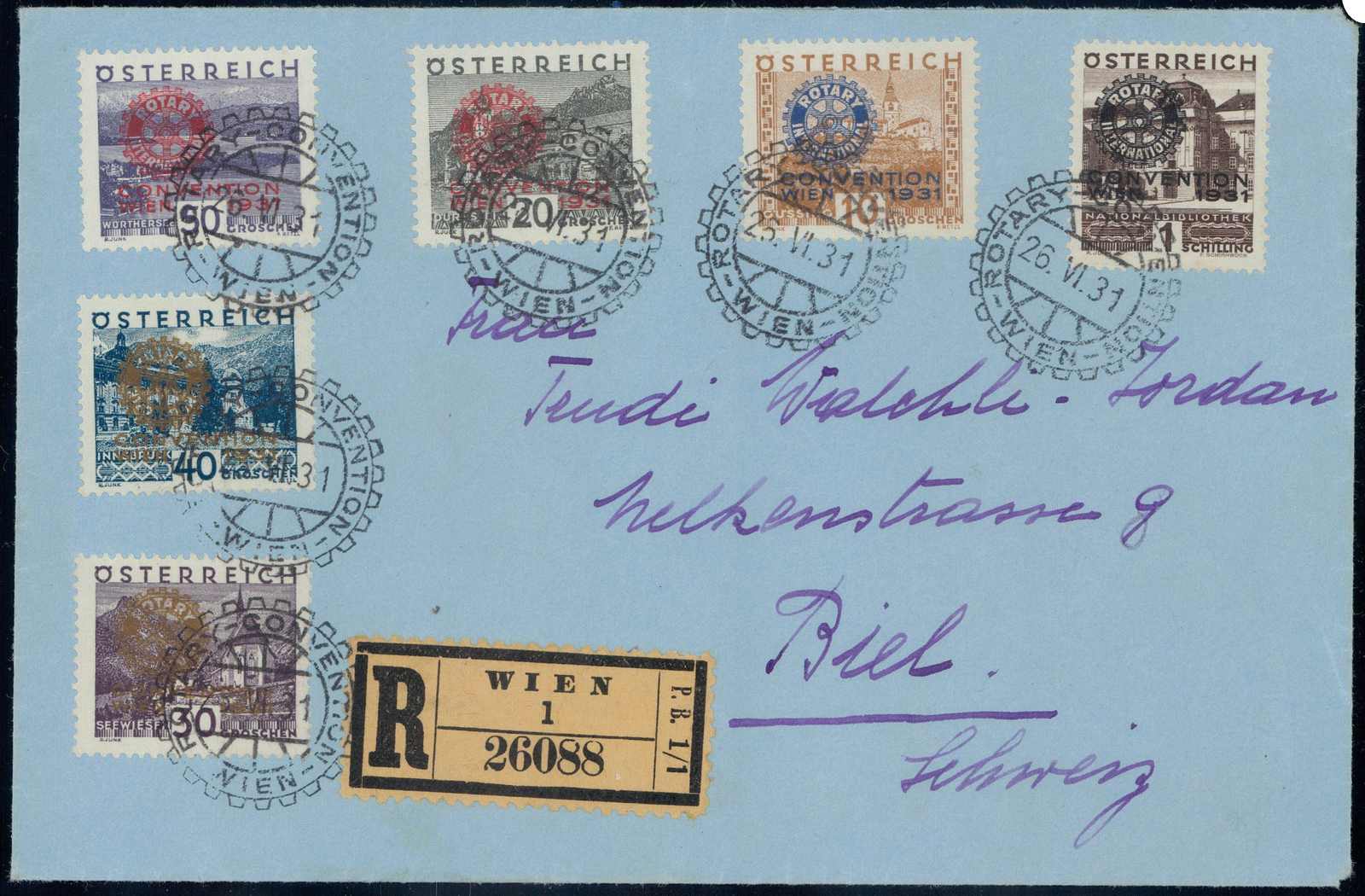 1931, Rotary-Serie (6) auf sauberem R-Brief mit ...