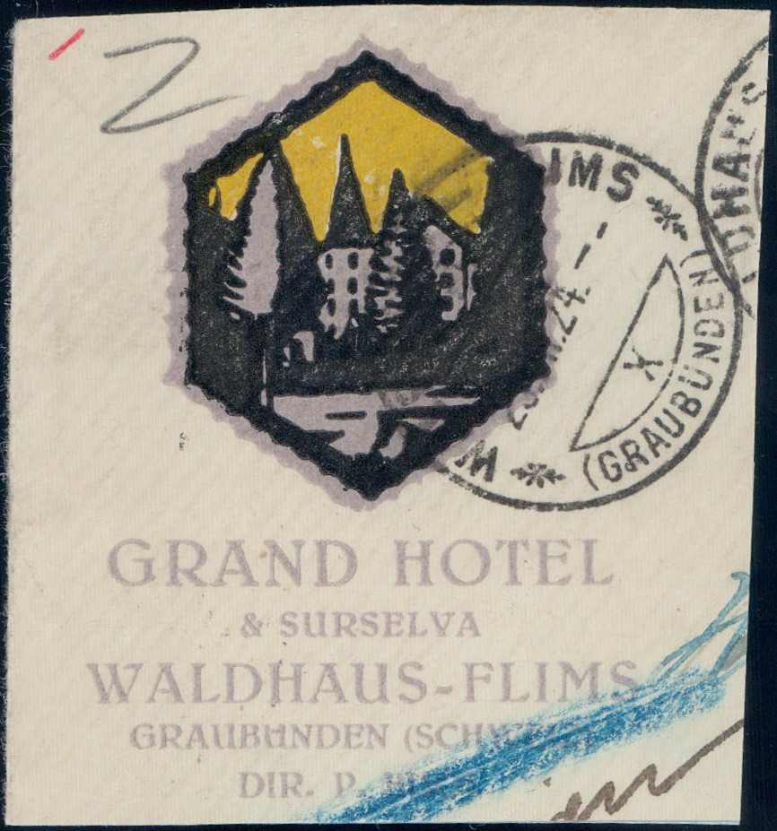 Waldhaus-Flims Garnd Hotel & Surselva 1924, Ausschnitt vom illustr. ...