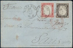 1860, 10c schwarzbraun + 40c karmin auf Schiffspostbrief via ...